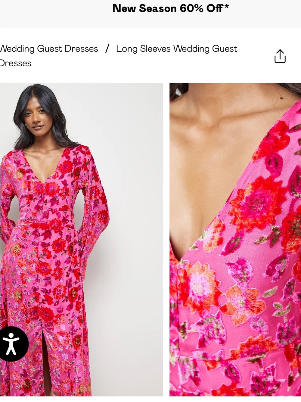 Nasty Gal Pink & Red Floral V-Neck Long Sleeve Maxi Dress